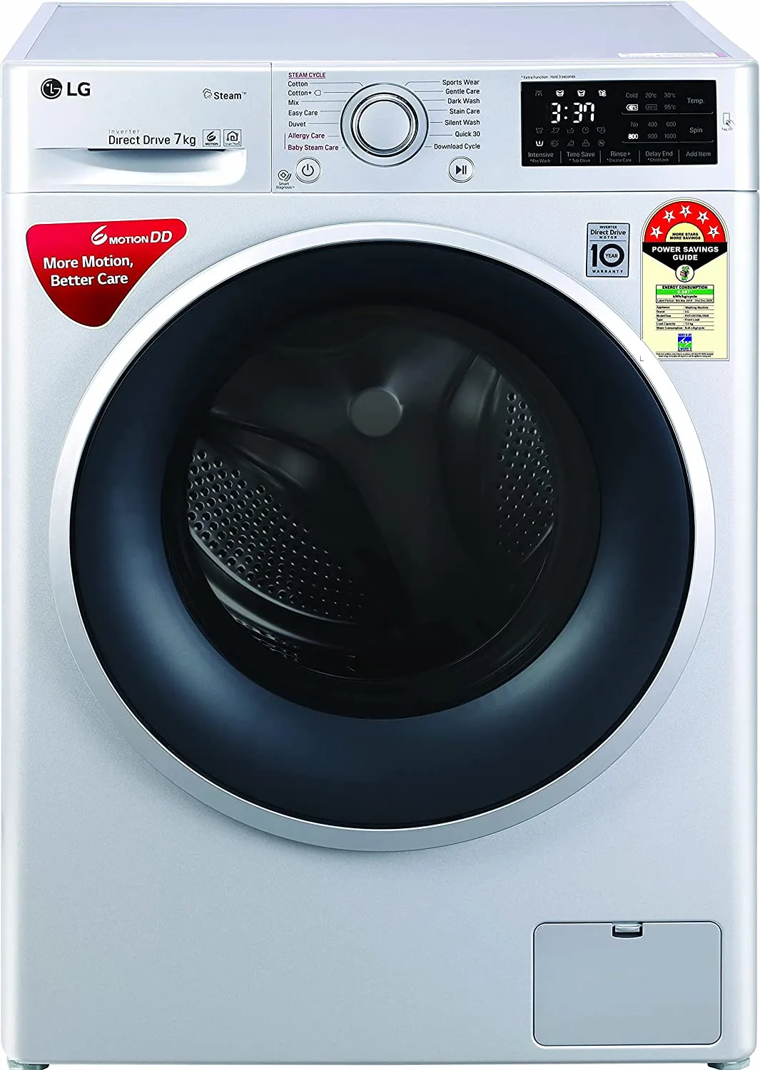 LG 7 Kg 5 Star Inverter Fully-Automatic Front Loading Washing Machine (FHT1207ZNL, 6 Motion Direct Drive Washer with